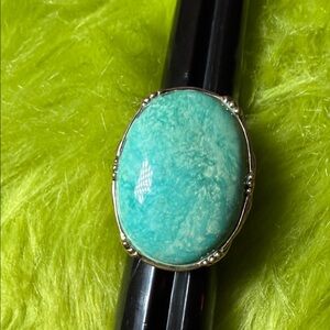 Studio Barse Turquoise Statement Ring Bronze Artisan Scroll Design
